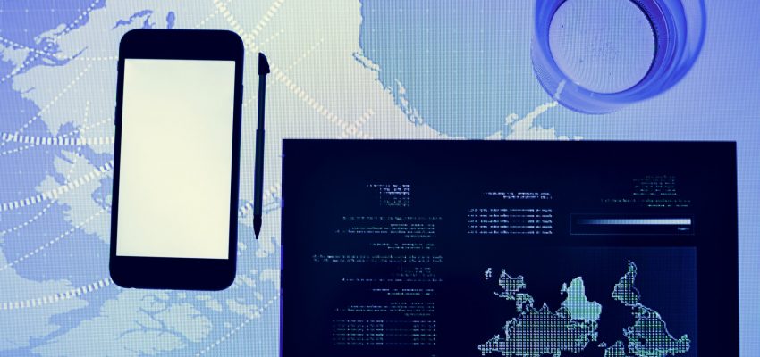 Smartphone on a cyber space table